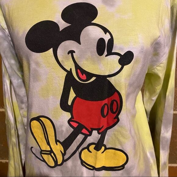 Disney Tie Dye  Yellow Mickey Long Sleeve T-Shirt Women's S Small - Picture 3 of 7